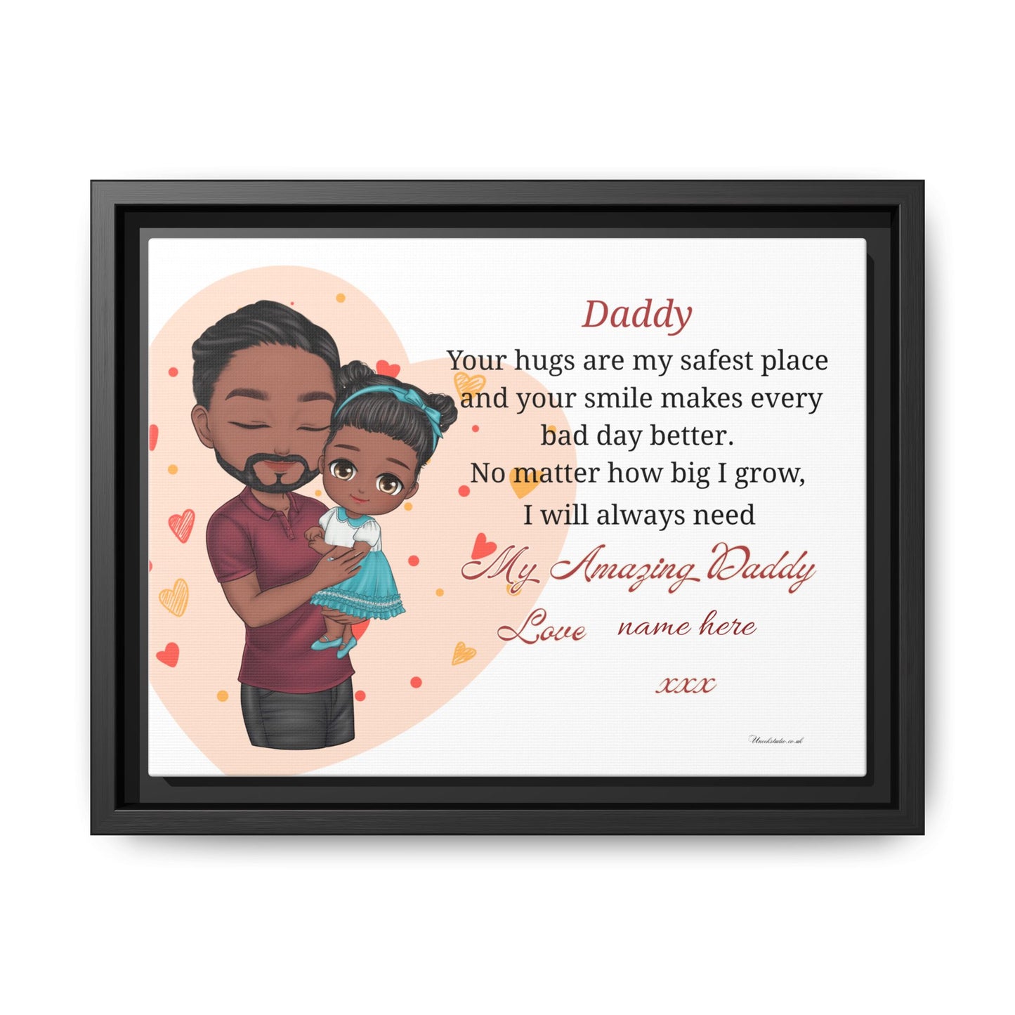 Personalized Daddy Framed Canvas — "Your hugs are my safest place"