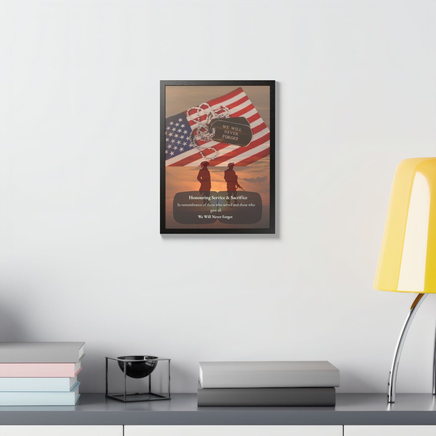 We Will Never Forget Memorial Framed Poster — Honoring Service & Sacrifice
