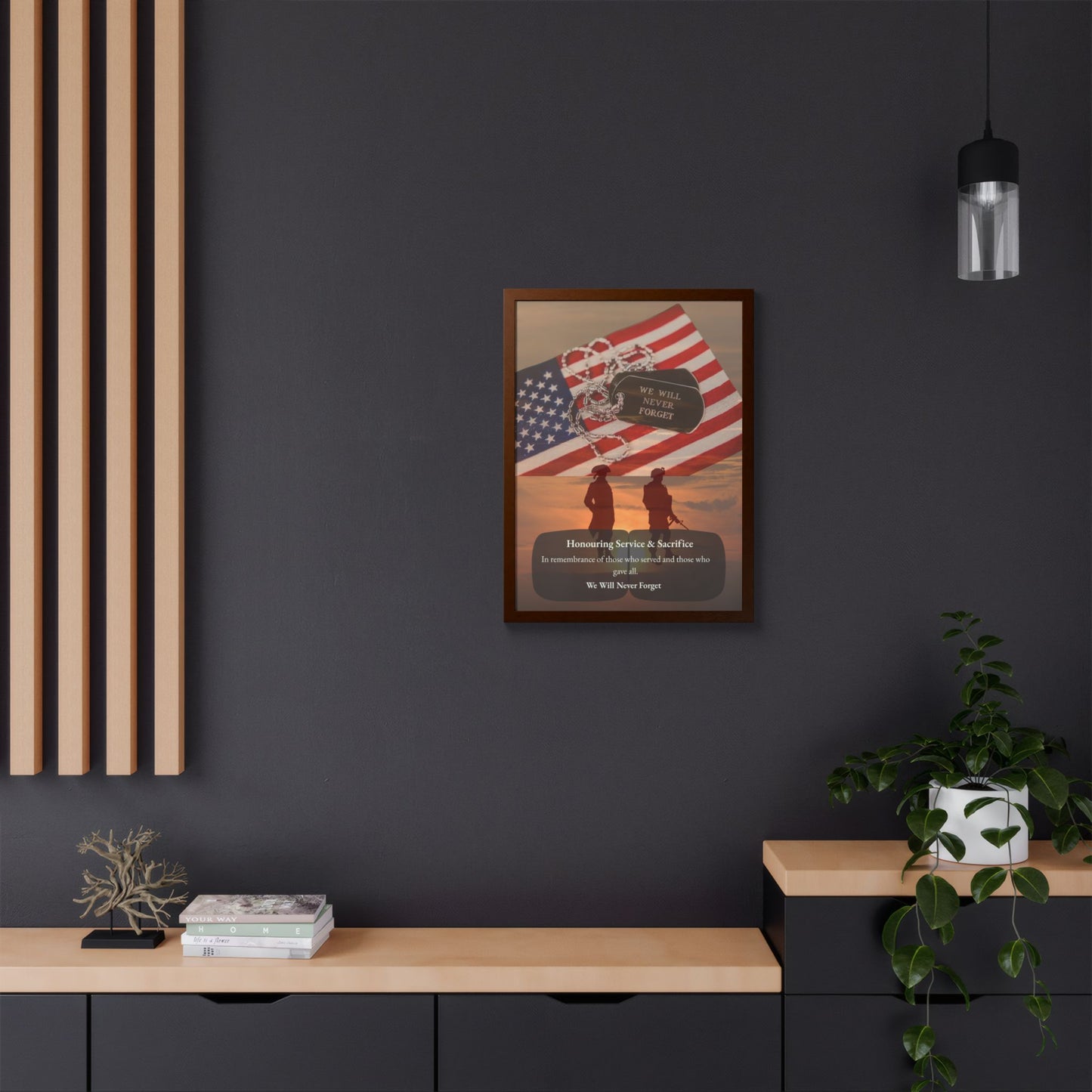 We Will Never Forget Memorial Framed Poster — Honoring Service & Sacrifice