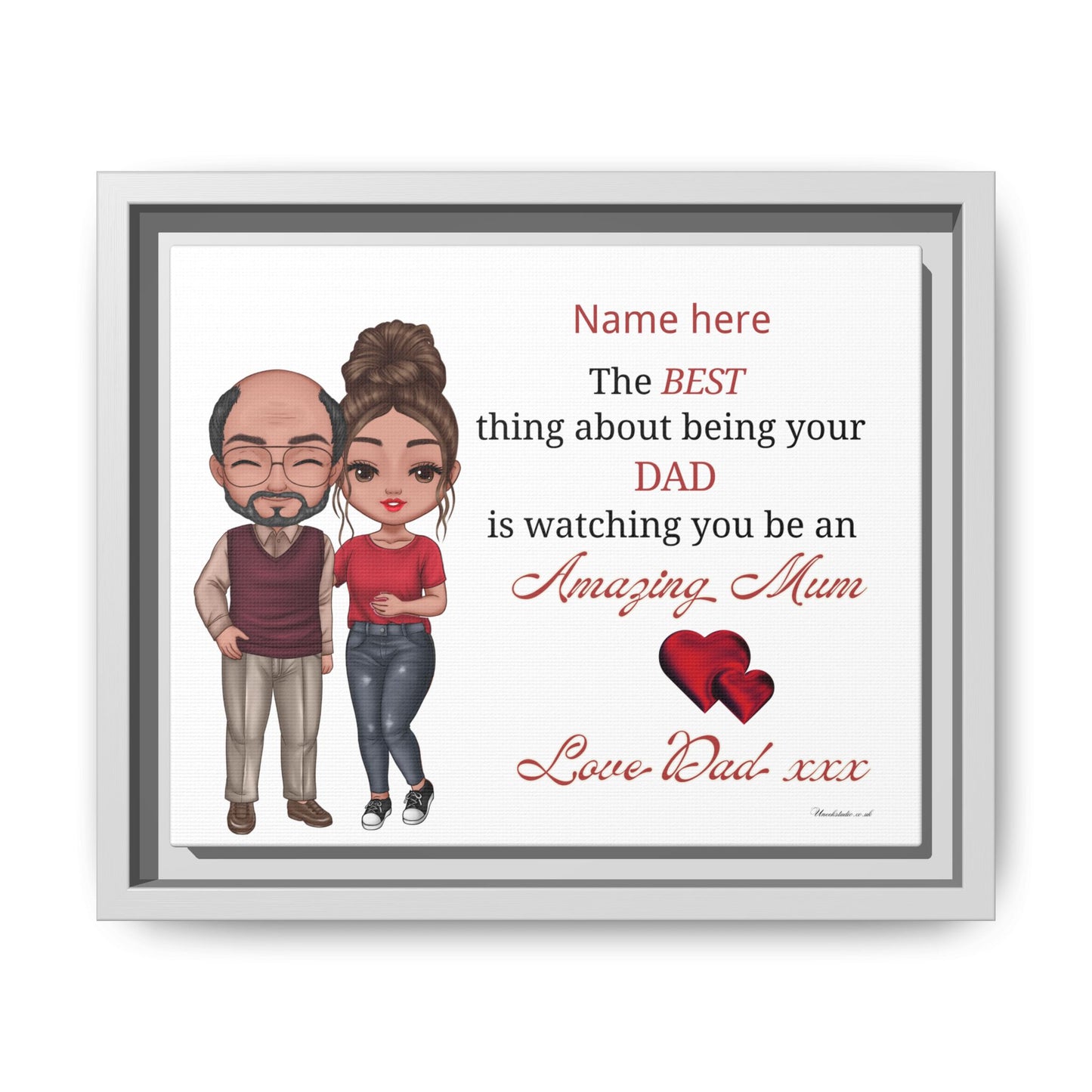 Personalised Framed Canvas Print - "The BEST thing about being your DAD is watching you be an Amazing Mum" Personalized Dad-to-Daughter Gift