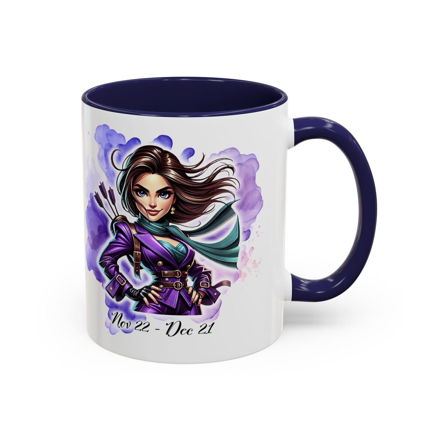 Sagittarius Zodiac Coffee Mug — Archer Girl Illustration, Nov 22–Dec 21