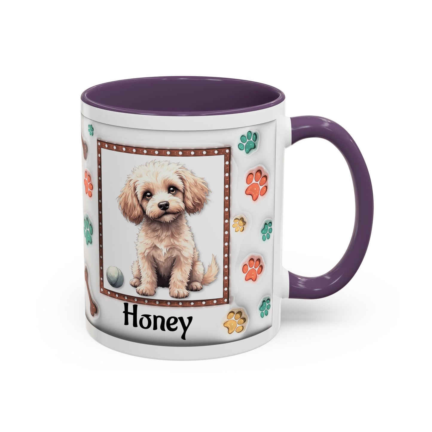 Personalized Puppy Photo Coffee Mug — Cute Paw Print Accent Mug (Custom Name)