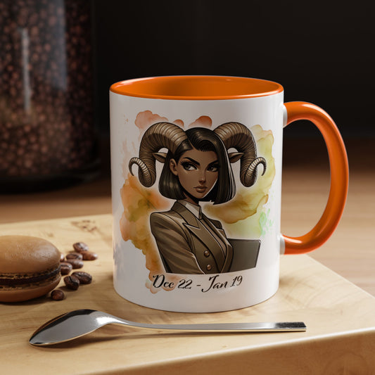 Aries Zodiac Coffee Mug — 'Dec 22 - Jan 19' Ram Girl Accent Mug