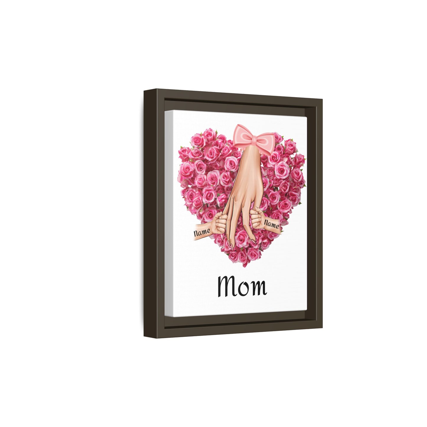Framed Canvas Wall Art — 'Mom' Heart of Roses with Child Hands (Personalizable Names)