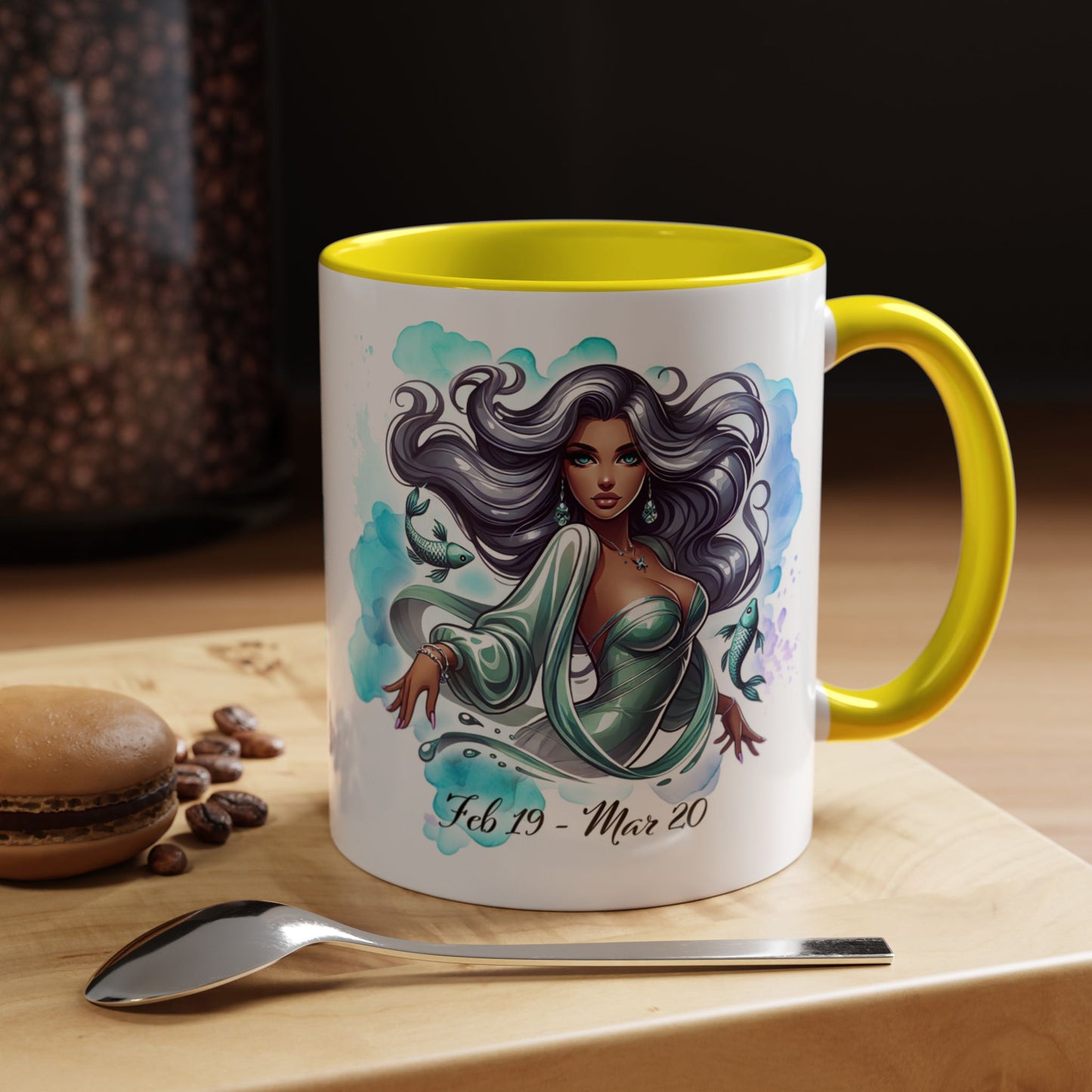 Pisces Zodiac Coffee Mug — Watercolor Mermaid Horoscope Accent Mug (Feb 19–Mar 20)