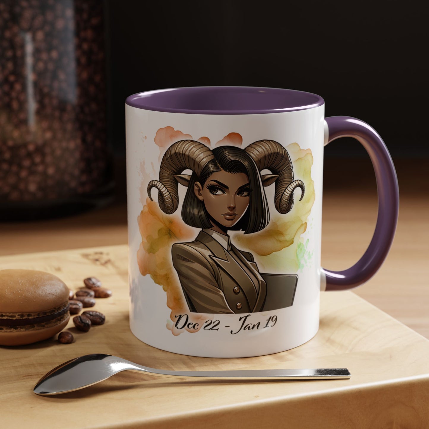 Aries Zodiac Coffee Mug — 'Dec 22 - Jan 19' Ram Girl Accent Mug
