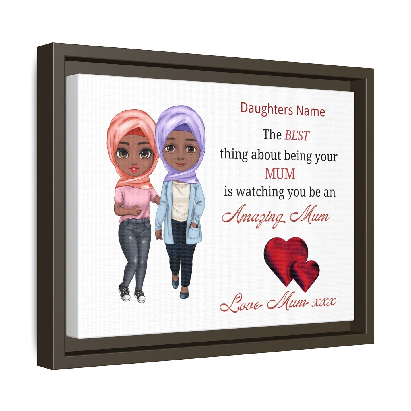 Personalised Muslim Mum Framed Canvas — 'The Best Thing About Being Your Mum' Gift