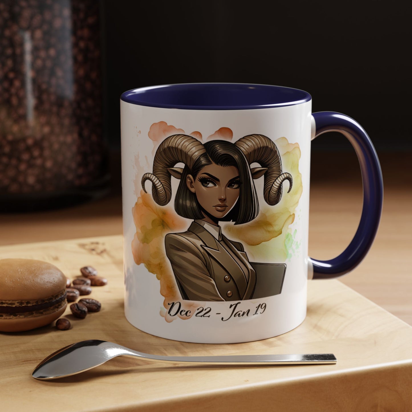Aries Zodiac Coffee Mug — 'Dec 22 - Jan 19' Ram Girl Accent Mug