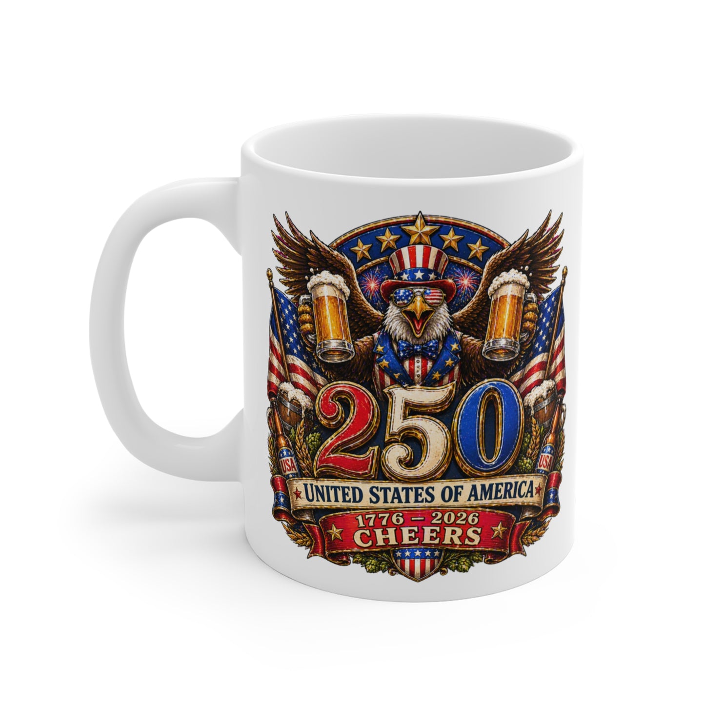 250th Anniversary Patriotic Mug — “25 Cheers” USA Eagle Beer Stein Design
