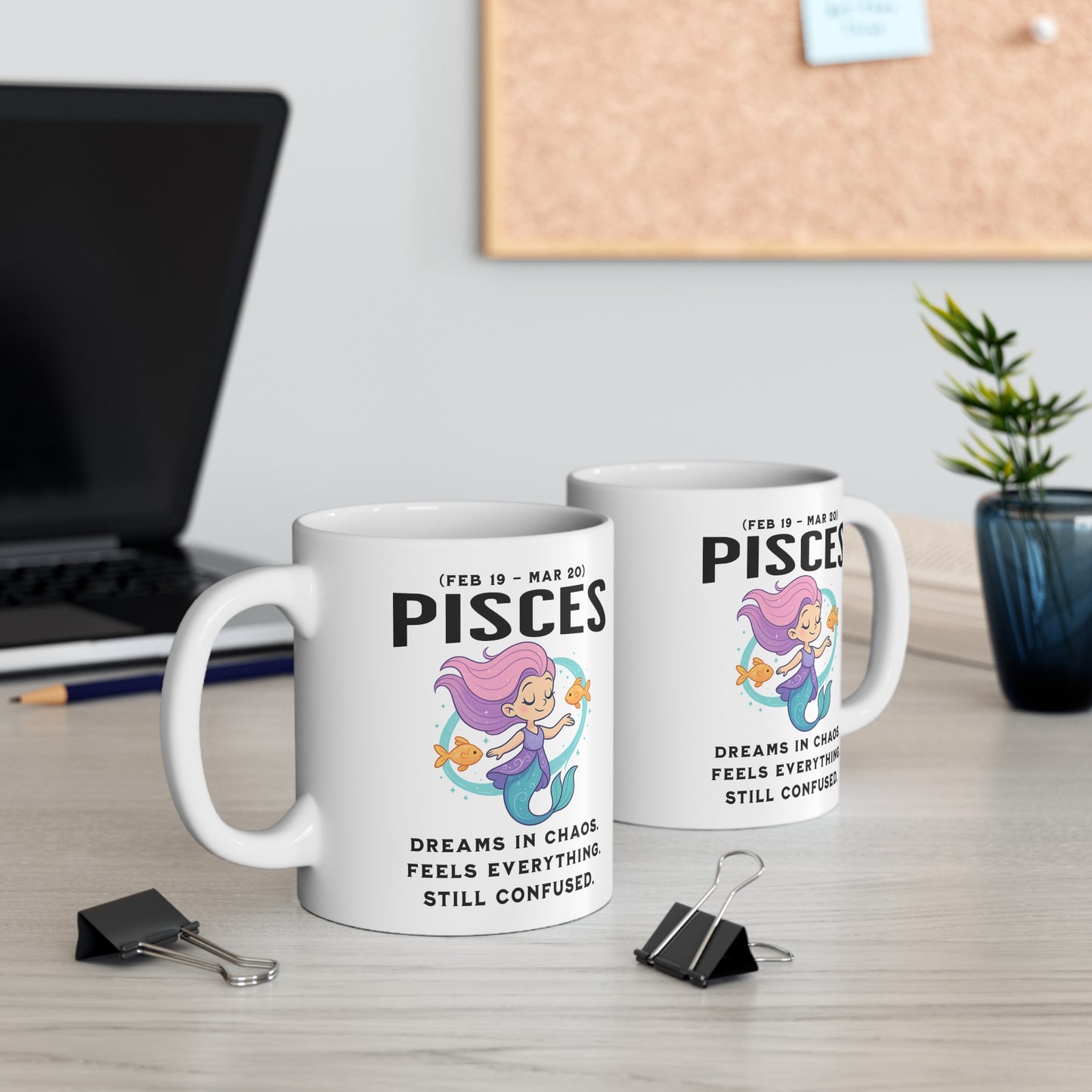 Pisces Coffee Mug — Cute Mermaid Zodiac Mug (Feb 19–Mar 20)