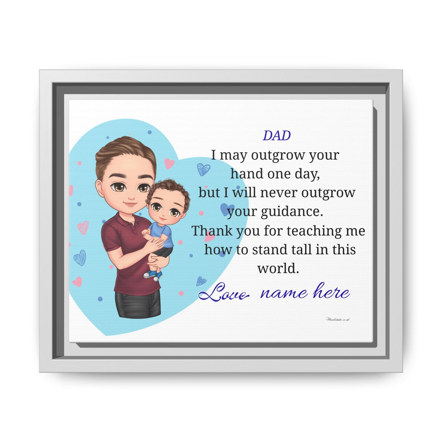Personalized Father and Child Framed Canvas – "Dad, I May Outgrow Your Hand" Keepsake