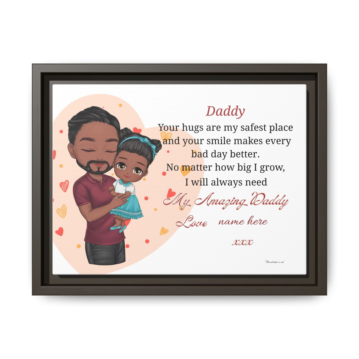 Personalized Daddy Framed Canvas — "Your hugs are my safest place"