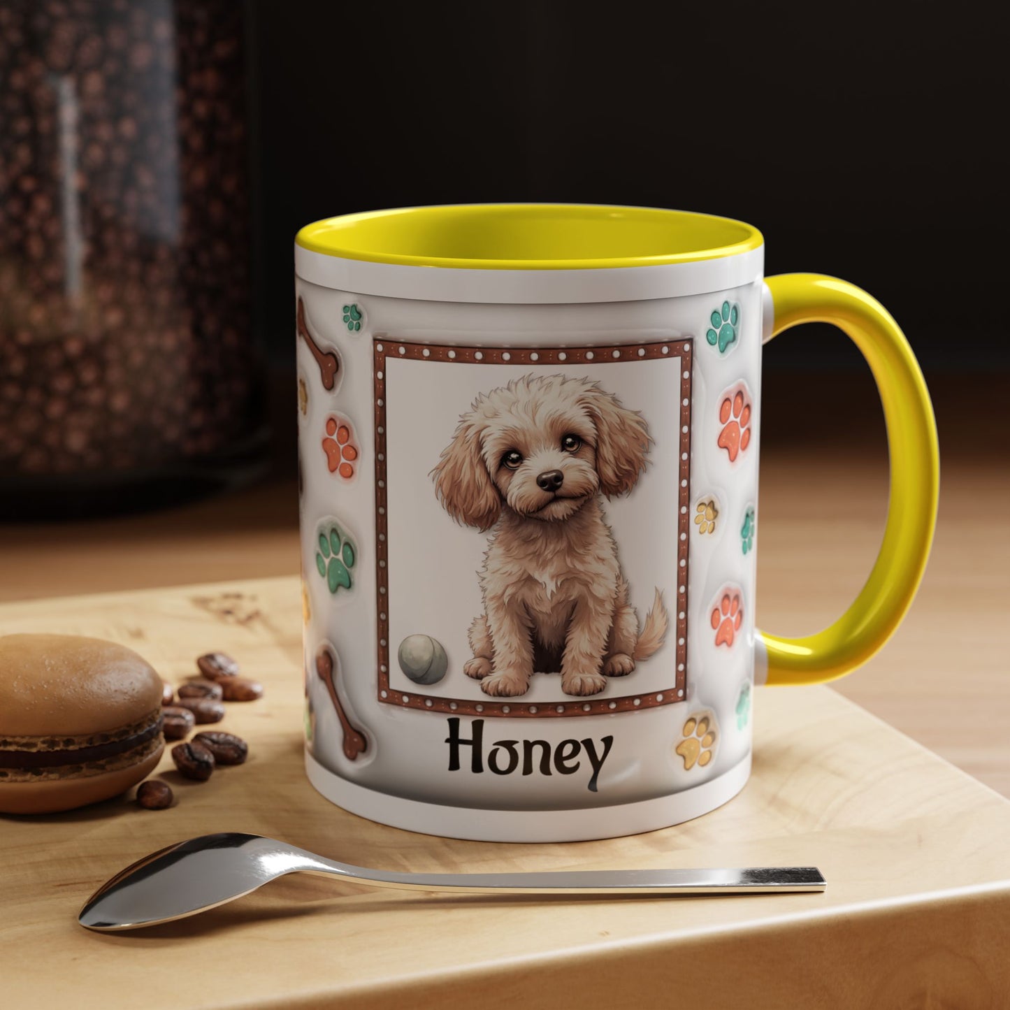 Personalized Puppy Photo Coffee Mug — Cute Paw Print Accent Mug (Custom Name)