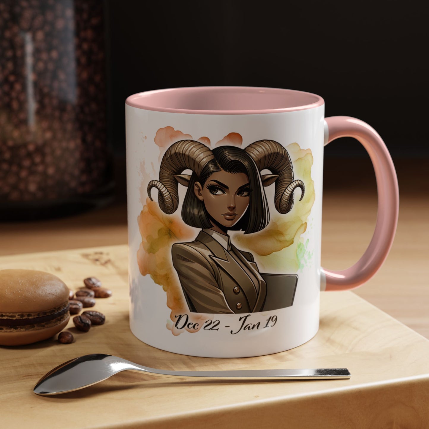 Aries Zodiac Coffee Mug — 'Dec 22 - Jan 19' Ram Girl Accent Mug