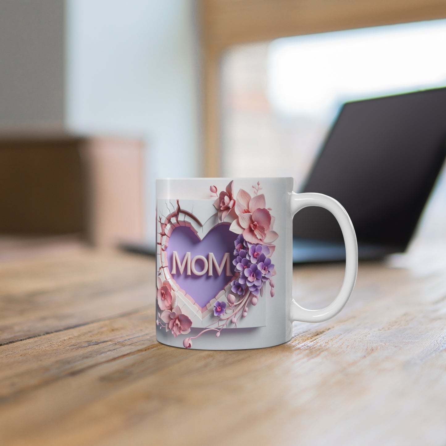 Mom Heart Floral Ceramic Coffee Mug — Mother's Day Gift (11oz & 15oz)
