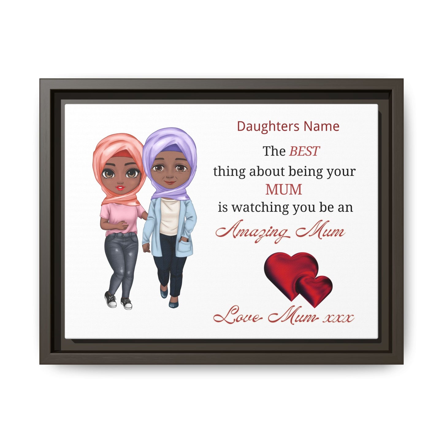 Personalised Muslim Mum Framed Canvas — 'The Best Thing About Being Your Mum' Gift