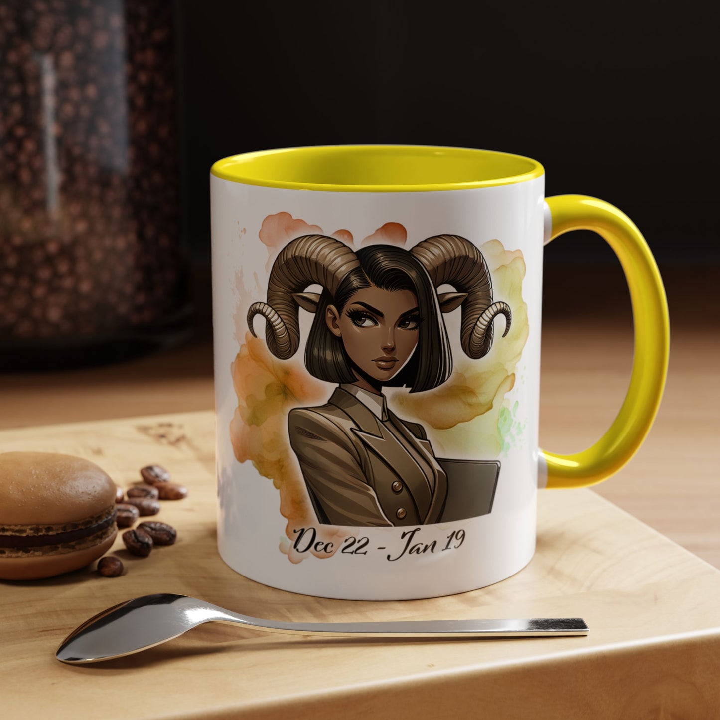 Aries Zodiac Coffee Mug — 'Dec 22 - Jan 19' Ram Girl Accent Mug