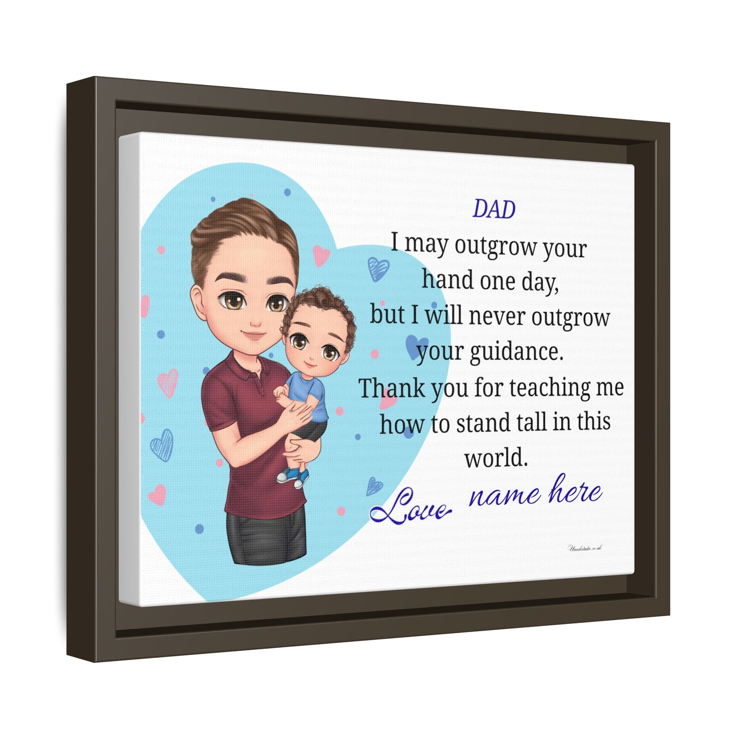 Personalized Father and Child Framed Canvas – "Dad, I May Outgrow Your Hand" Keepsake